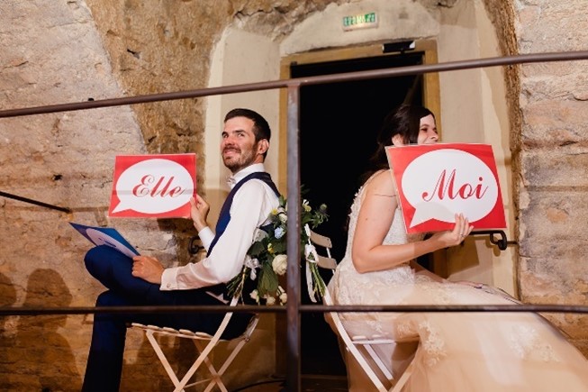 Animation, soirée, jeu, couple , mariée