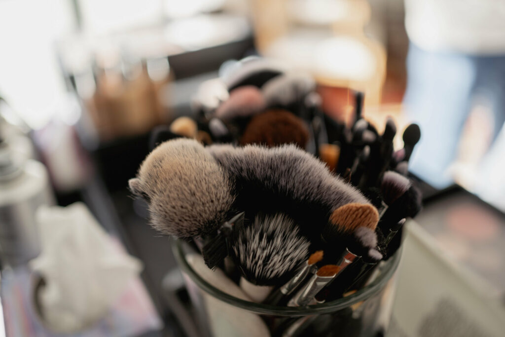 Pinceau, maquillage, préparation, make up,