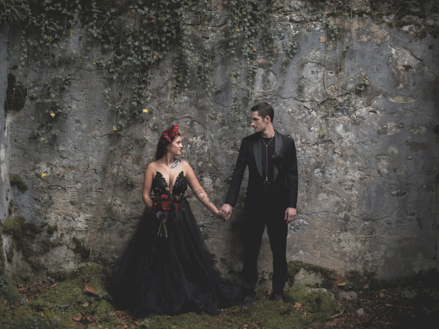 couple, halloween, noir, mariage, mariage à thème