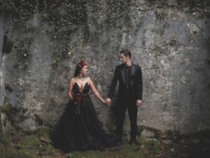 couple, halloween, noir, mariage, mariage à thème