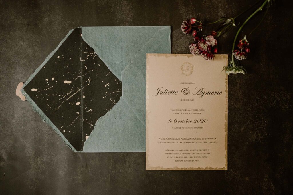 fleurs séchées, enveloppe, invitation, mariage, invités, Faire-part de mariage digital par Kathy D DAY Wedding Planner