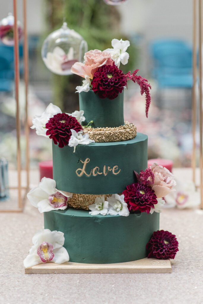 Wedding Cake, dessert, fleuri, bleu canard