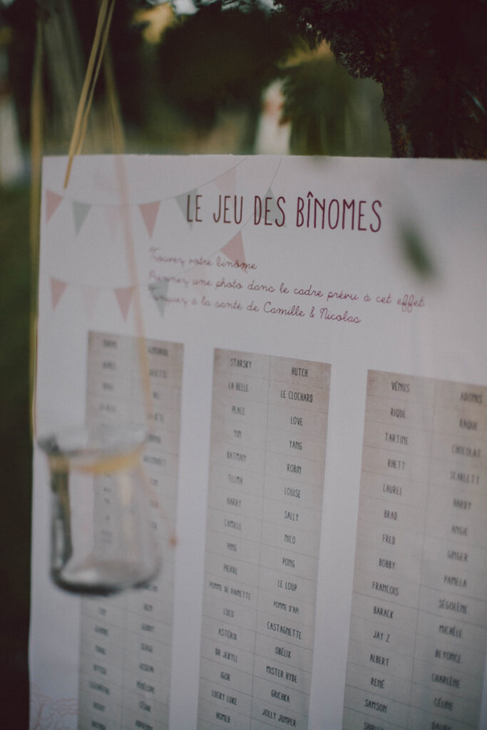 jeu des binomes, mariage 2022, mariage bordeaux