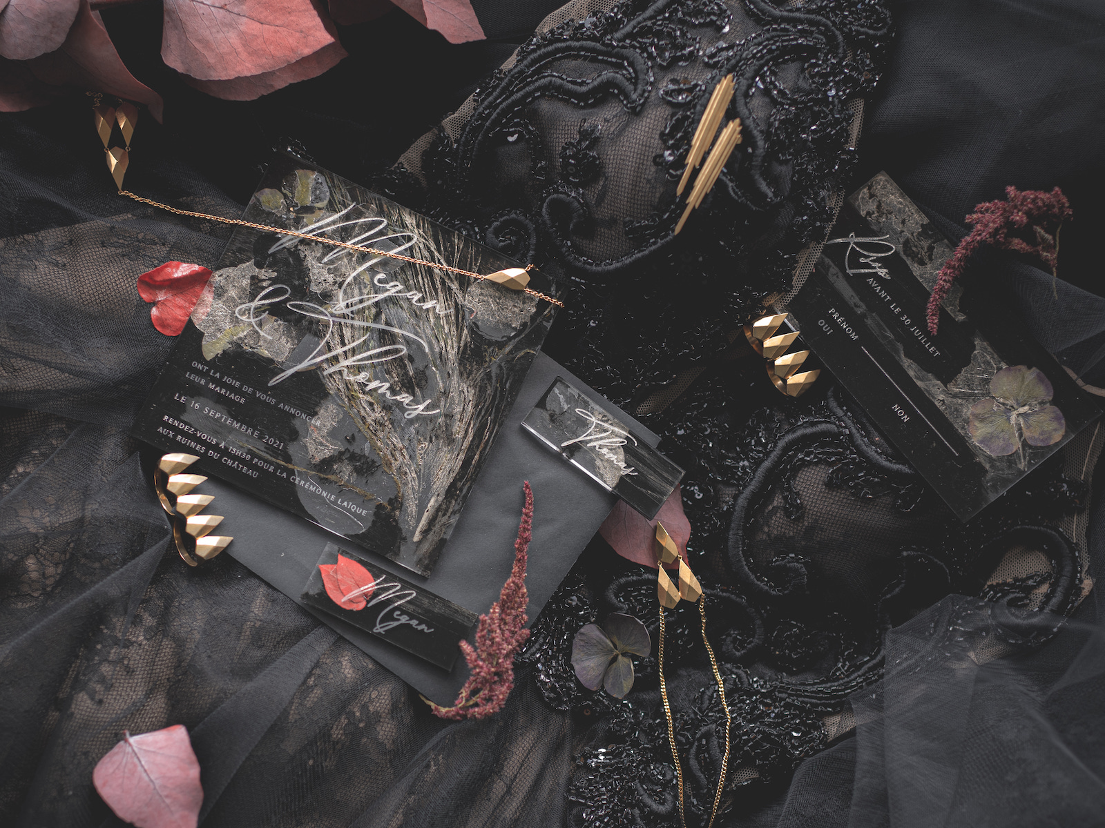 papeterie, mariage à thème, halloween, noir