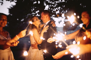 bride and groom fireworks new year couple bridesmaids glitters wedding