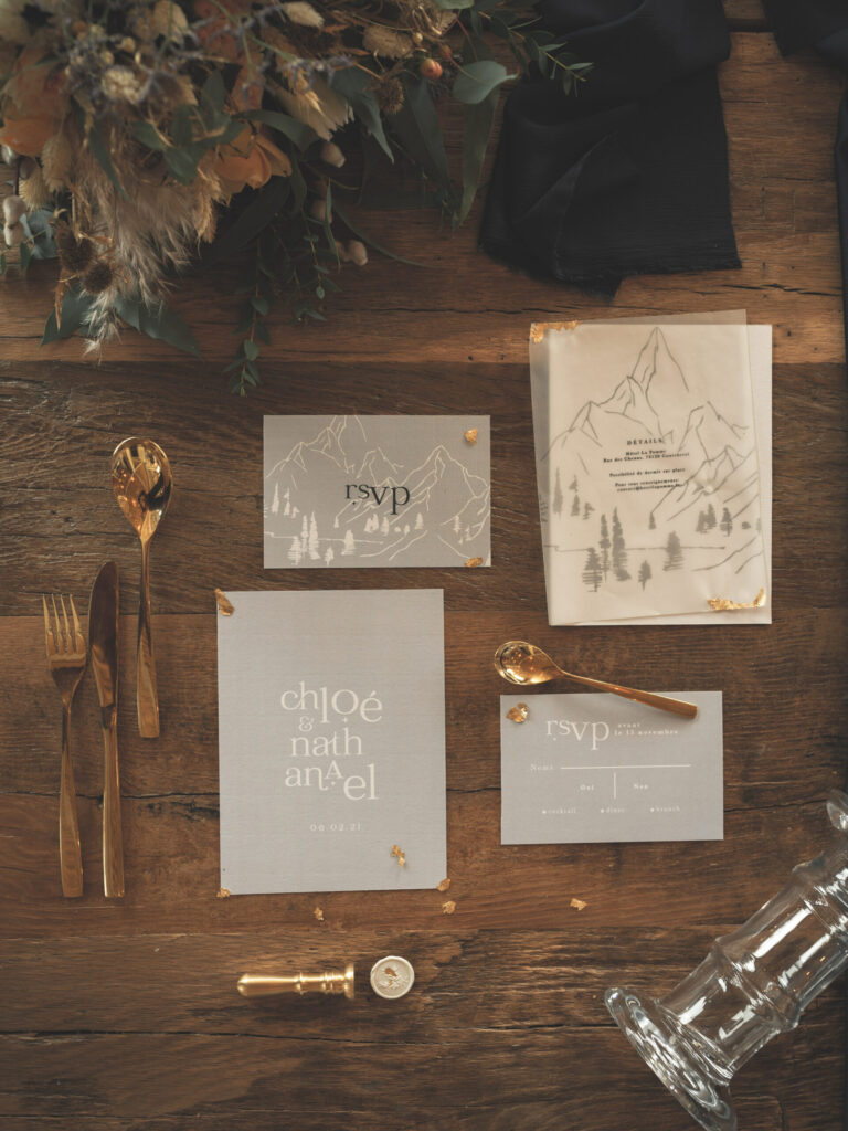 Papeterie de mariage, faire-part, menu, invitation