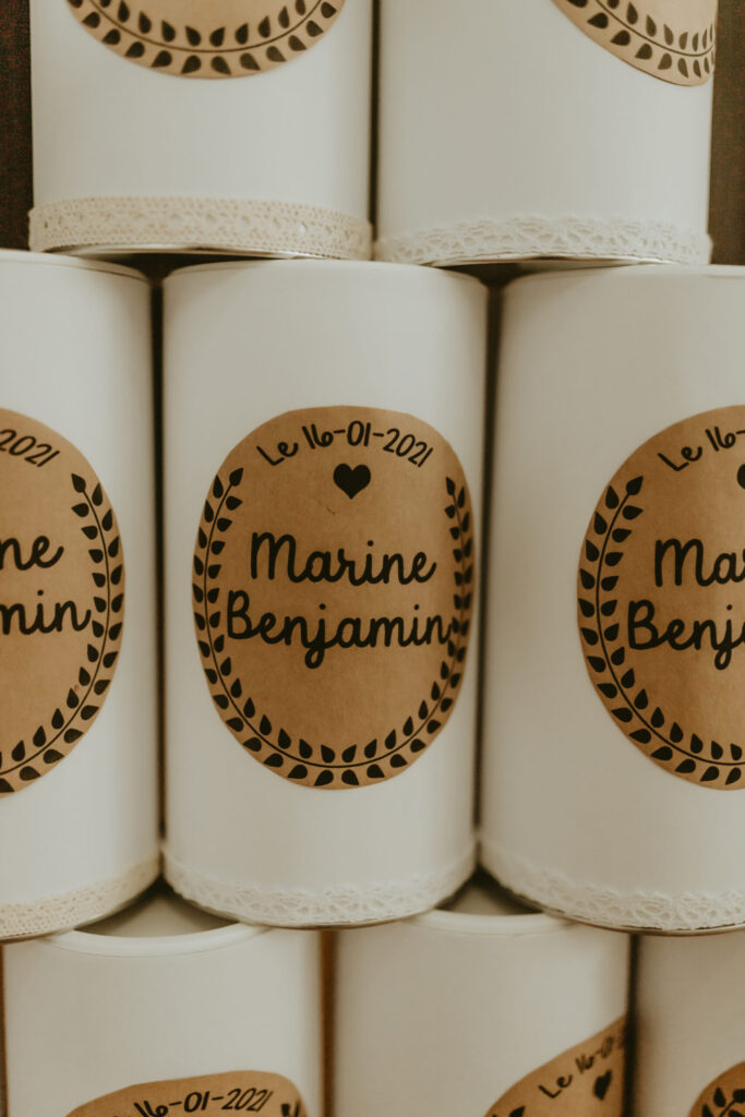 bougies, bougies personnalisées, idée cadeau, mariage, cadeaux invités made in Québec