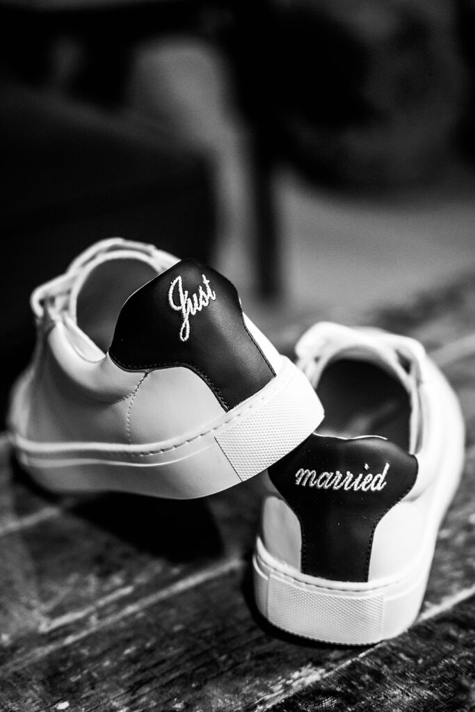 baskets mariage, personnalisation, just married, noir et blanc