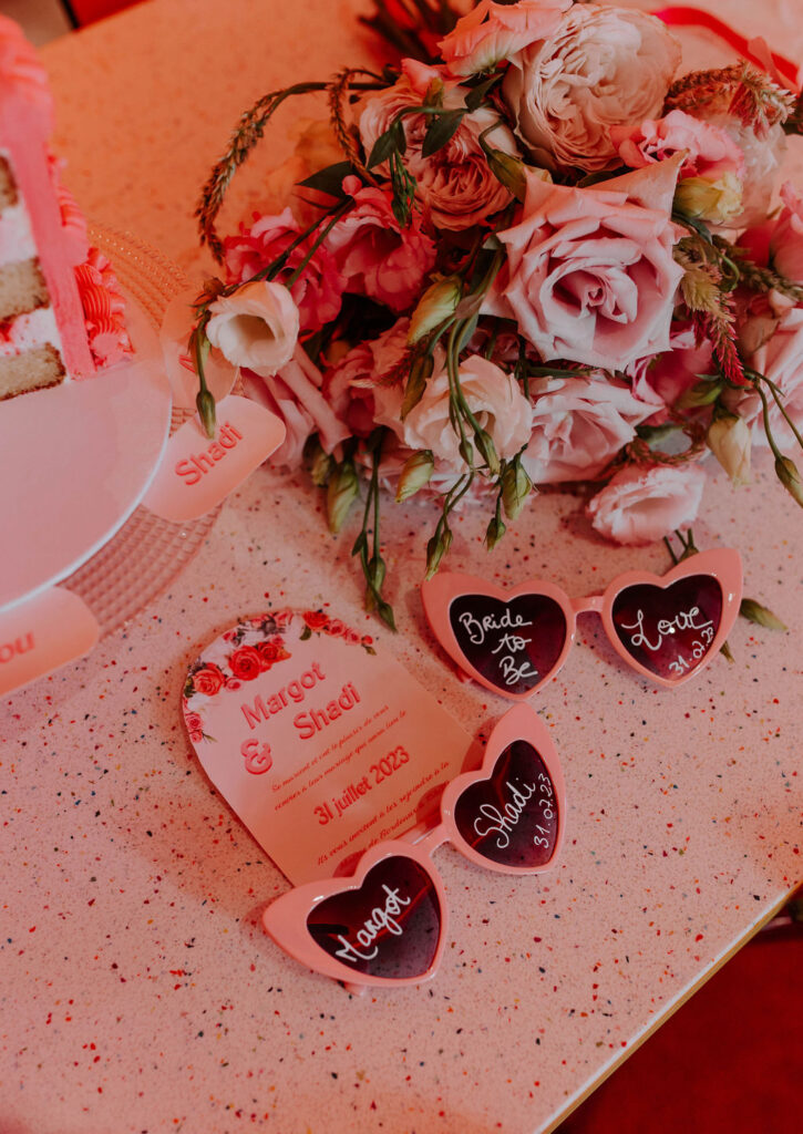 Détail, Décoration, lunette, bouquet, bouquet de mariée, fleurs, rose, pink, papeterie