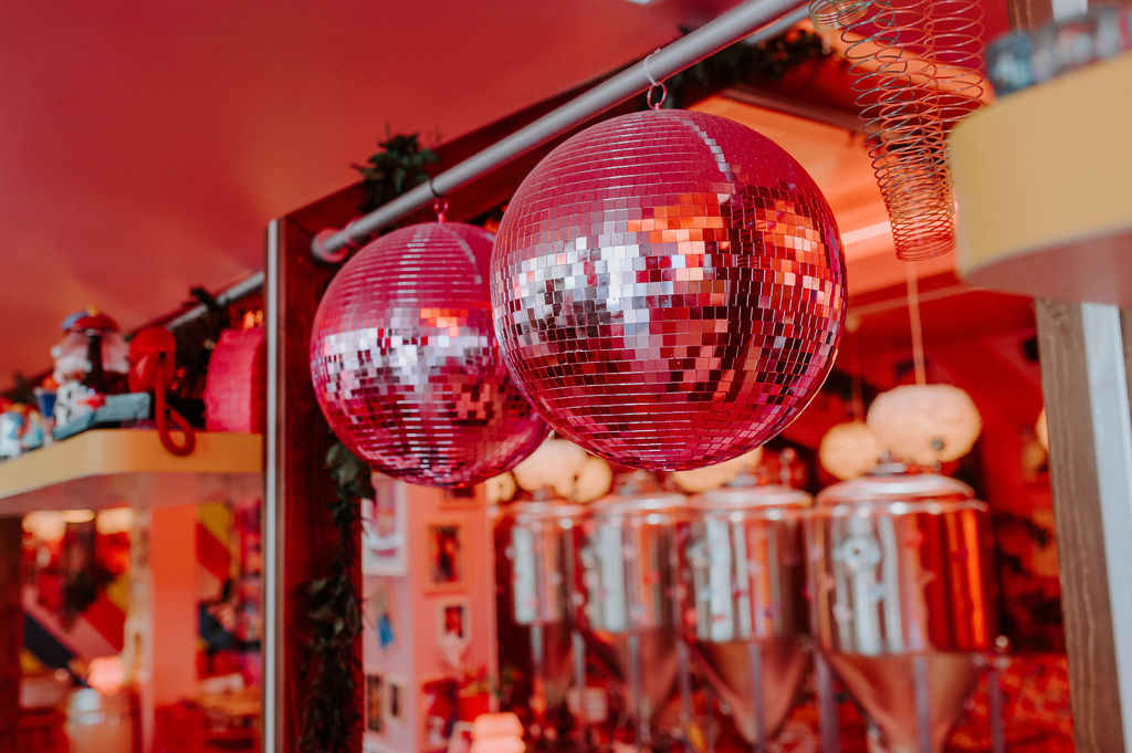 décoration, boule à facette, disco, rose, pink