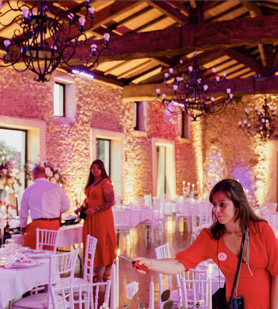 installation de salle, décoration diner, bougie, équipe D Day