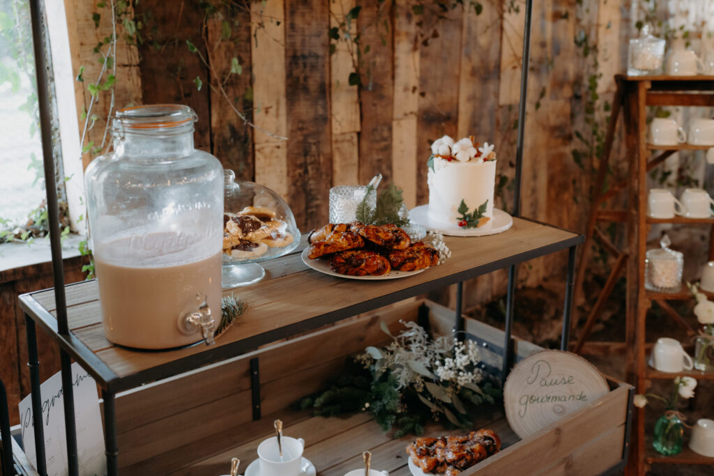 mariage hiver ; chocolat chaud ; gâteau mariage ; mariage hiver ; babka ; cookie
