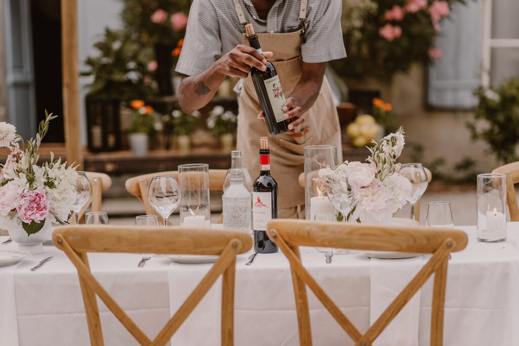 table, chaise, vin, serveur, dîner, mariage, décoration