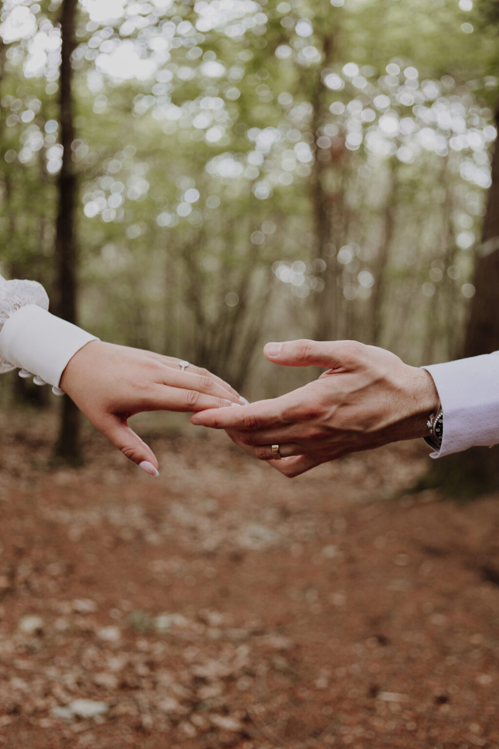 mariage nature mariage extérieur séance photo couple mains alliances mariés