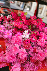 fleurs, rose, composition, décoration, voiture, mariage